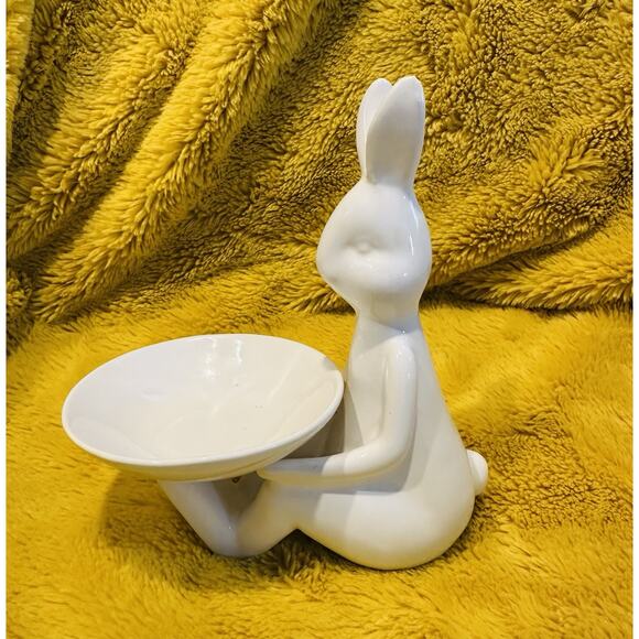 Unbranded Other - White Bunny Jewelry Holder Trinket Dish Easter Spring Ceramic Decor Cupcake Egg